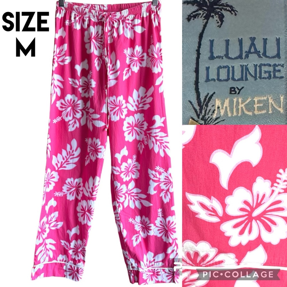 Miken Womens Pants Hawaiian Swim Cover Up Pull On Vacation Pink Floral Wide Leg